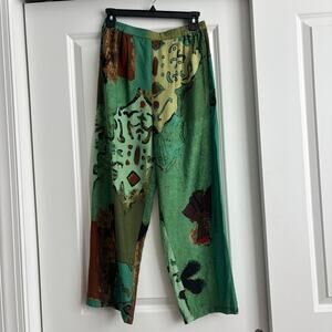 3potato Artsy Abstract Printed Wide Leg Pull On Pants Size Small Art2wear Green